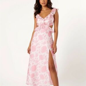 Petal & Pup Rori  Pink Floral Ruffle Women's Maxi Dress